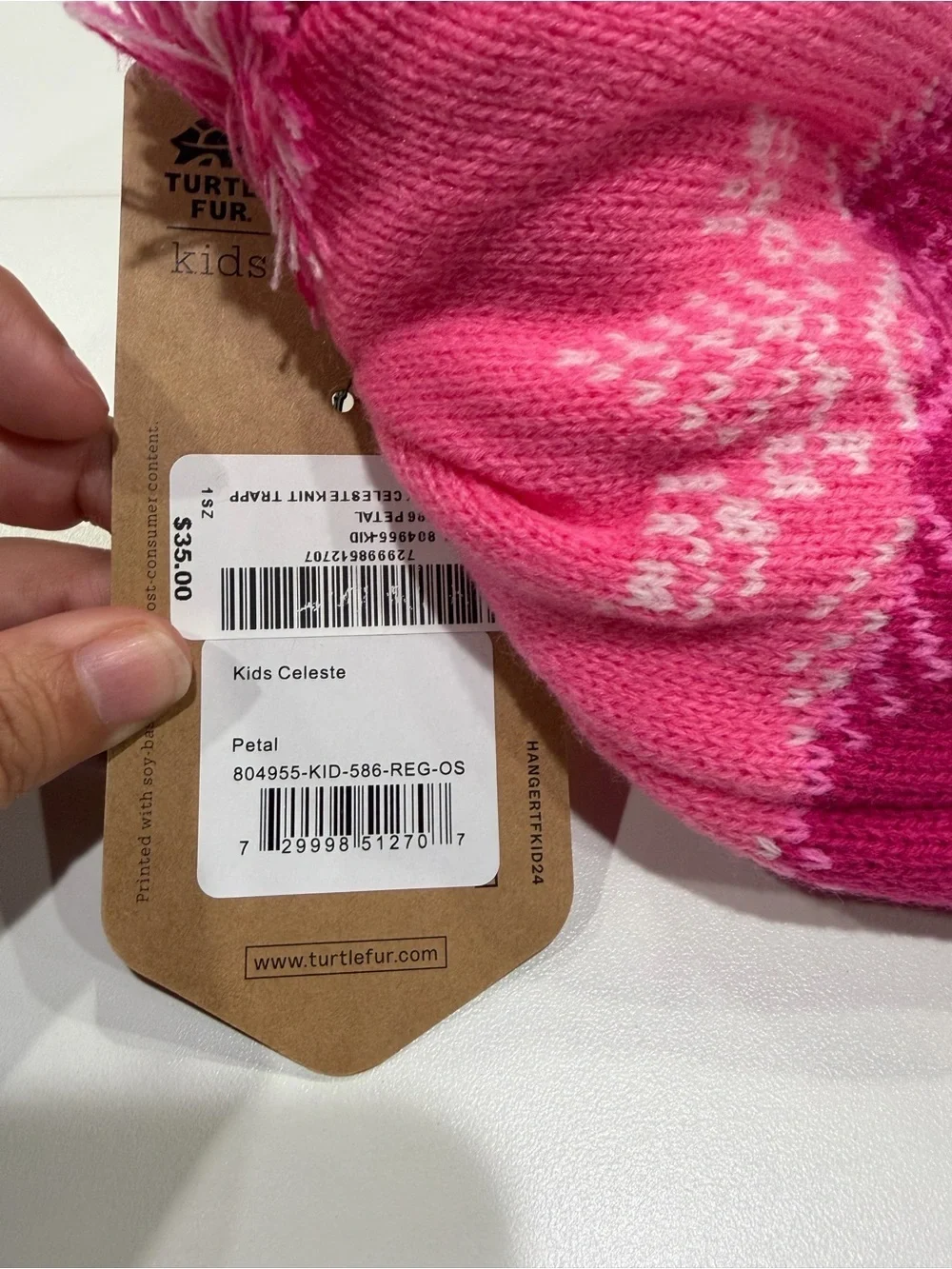 Turtle Fur Kids Celeste Hat Pink Jacquard Knit Snowflake Snow Ski NWT